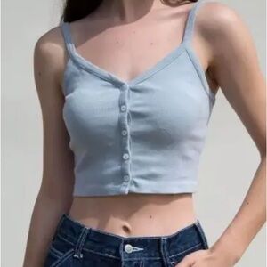 Brandy Melville Light Blue Button-Up Crop Top